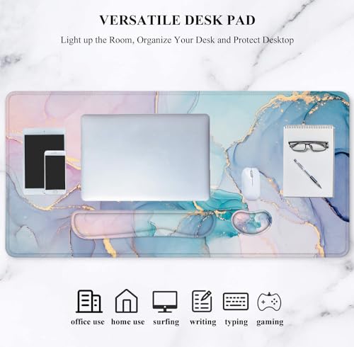 Lateefah Desk Mat, Extended Mouse Pad with Wrist Rest, 4-in-1 Large Mouse Pads for Desk, Keyboard Pad and Keyboard Wrist Rest Gaming Keyboard Mat for Office, Home - color: Green Marble-35.4''x15.7''