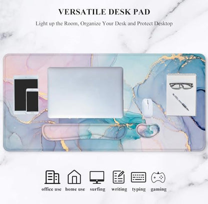 Lateefah Desk Mat, Extended Mouse Pad with Wrist Rest, 4-in-1 Large Mouse Pads for Desk, Keyboard Pad and Keyboard Wrist Rest Gaming Keyboard Mat for Office, Home - color: Green Marble-35.4''x15.7''