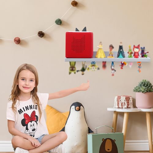 PHOENANCEE for Tonies Shelf Magnetic,for Toniebox Figures Storage Display Shelf (30-36 Character),Wall Floating Shelves Wooden,Compatible Charging Station for Children Kid's Room,Oak,Gray White - color: Gray White, size: 1-Tier