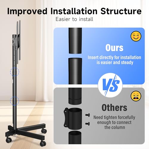 XINLEI Mobile TV Stand on Wheels for Most 21-60 Inch Flat/Curved Screens TVs, Height Adjustable Rolling TV Cart, up to 77 lbs, Max VESA 400x400, ML55SE - color: Black Standard