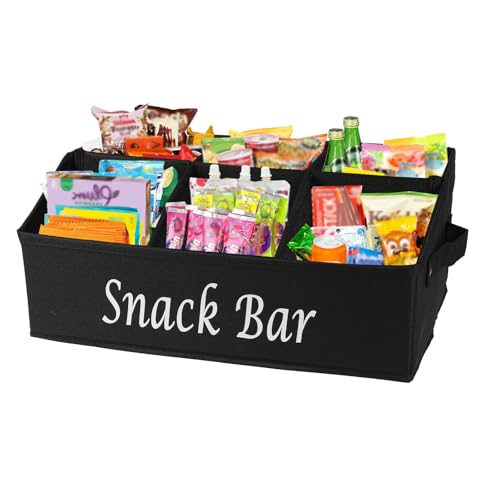 Snack Organizer for Countertop, Trapezoid Fabric Snack Bin Holder with Side Handles, 6 Compartment Snack Basket Container, Lightweight Snack Bar Station Organizer, Kitchen Pantry Storage-Black - color: Black