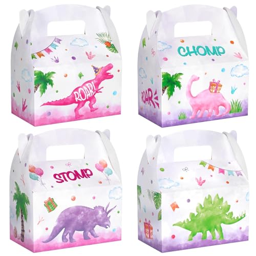 WERNNSAI 12 Pcs Girl Dinosaur Favor Boxes Gift Box for Dino Party Favors | Watercolor Dinosaur Theme, 4 Assorted Styles, Vibrant Printing Quality, Sturdy and Easy to Assemble - color: Dinosaur F