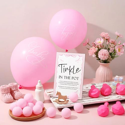 Tatuo 71 Baby Shower Game Sign Wooden Baby Shower Tinkle in the Pot Game Sign Gender Reveal Party Favors 20 Table Tennis Balls 50 Balloon Latex Balloon(Bow,Pink) - color: Pink, style: Bow