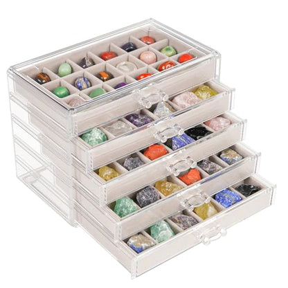 Bfttlity Acrylic Rock Display Case, 90 Grids Rock Collection Box for Kids, Clear Display Cases for Stones Collectibles Gemstone Crystals Storage Boxes (90 Grids) - size: 90 Grids