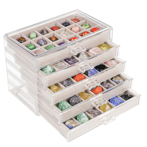 Bfttlity Acrylic Rock Display Case, 90 Grids Rock Collection Box for Kids, Clear Display Cases for Stones Collectibles Gemstone Crystals Storage Boxes (90 Grids) - size: 90 Grids