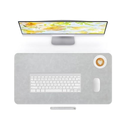 Desk Pad Soft PU Leather Large Mouse Pad Laptop Computer Desk Mat Table Blotter Flat Smooth Waterproof Non-Slip Desktop Protector Writing Pad for Office and Home (Light Grey, 60x35cm) | Soft Crazy Horse PU Leather Non-Slip Desk Blotter Waterproof Writing