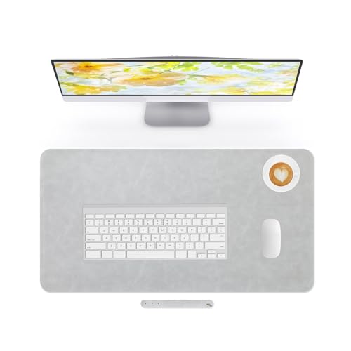 Desk Pad Soft PU Leather Large Mouse Pad Laptop Computer Desk Mat Table Blotter Flat Smooth Waterproof Non-Slip Desktop Protector Writing Pad for Office and Home (Light Grey, 60x35cm) | Soft Crazy Horse PU Leather Non-Slip Desk Blotter Waterproof Writing