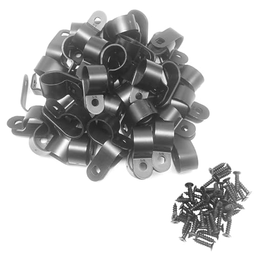 Cable Clamp R-Type Cable Clip Wire Clamp 5/8 inch Nylon Screw Mounting Cord Fastener Clips with Screws for Wire Management 50 Pcs Cable Clamps + 50 Pcs Screws - Black - size: 5/8" Black