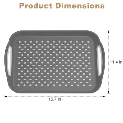 Non Slip Lap Trays with Handles, Set of 2 Food Trays for Eating on Couch, Dishwasher Safe Rectangular Serving Trays for Dinner, Breakfast & Snacks (Gray) - color: Gray