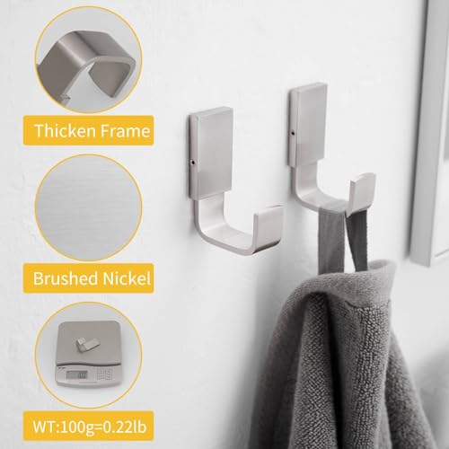 BESy Brass Clothes Hook Single Towel Hook for Bathroom Kitchen Garage Square Style Robe Hook Coat Hook Hat Hook, Wall Mounted with Screws, Two Packs, Brushed Nickel - color: Brushed Nickel, size: 2 Pack