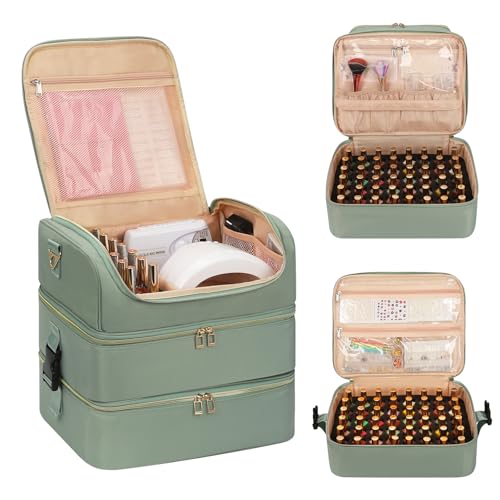 CUBETASTIC Nail Polish Organizer Case, Nail Supplies Storage Box Holds 117 Bottles Nail Polish & Nail Lamp, Travel Nail Tech Carrying Case, Nail Kit Bag For Nail Stuff & Manicure Tools - color: Green, size: 117 Slots