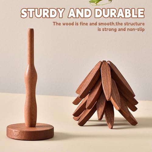 Wooden Cup Coaster Set，Tree Shape Trivet Set,Tree Coasters- 4 Wooden Trivets + 1 Stand stored for hot Dish/Pot/Bowl/teapot/hot Pot Set - color: Brown
