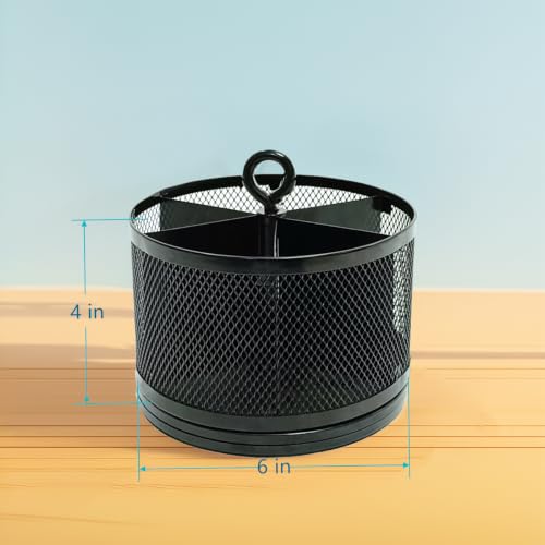 SETTFRFE Mesh Rotating Pen Holder for Desk, Black, 6-Slot | Large Pen Container with Handle, Multi-Functional Desk Organizer for Office Supplies, Art Tools & Makeup Brushes