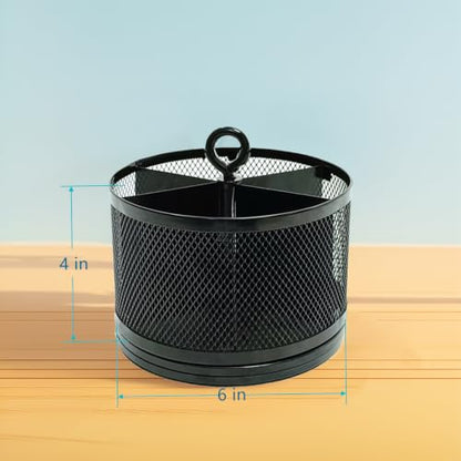 SETTFRFE Mesh Rotating Pen Holder for Desk, Black, 6-Slot | Large Pen Container with Handle, Multi-Functional Desk Organizer for Office Supplies, Art Tools & Makeup Brushes