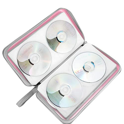 Siveit CD Case holder, 80 Capacity CD/DVD Case Holders Wallet Hard Plastic CD DVD Disc Cases Storage Binder for Car Home Office Travel (Pink) - color: Light Pink