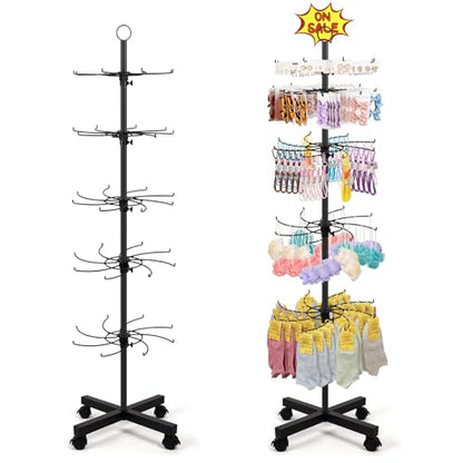 Flenpptly Retail Display Stand, 5-Tier Rotating Display Rack for Store Display, Movable and Adjustable Spinning Display Stand for Earrings, Jewelry, Keychains, Socks Display (Black) - color: Black