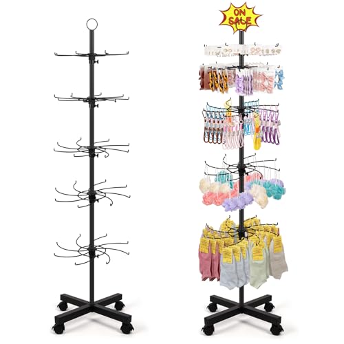 Flenpptly Retail Display Stand, 5-Tier Rotating Display Rack for Store Display, Movable and Adjustable Spinning Display Stand for Earrings, Jewelry, Keychains, Socks Display (Black) - color: Black