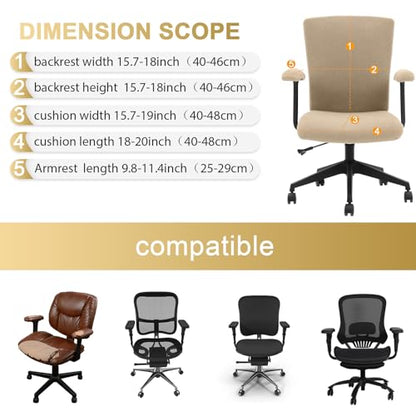 Tallew 4 Pcs Office Chair Covers Set Computer Universal Stretchable Protective Chair Seat Covers Desk Armrest Slipcovers Pads Office Cushion Backrest for Rotating(Khaki) - color: Khaki