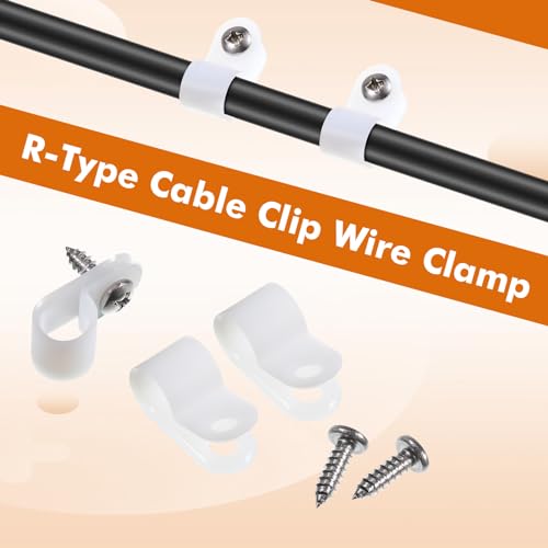Hicarer 50 Pack R-Type Cable Clip Wire Clamp, Nylon Screw Mounting Cord Fastener Clips with 50 Pack Screws for Wire Management (White,3/8Inch) - color: White, size: 3/8 Inch