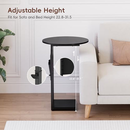 Vagusicc C Shaped End Table with Charging Station, 32" Tall Side Table for Couch and Recliner, Adjustable Height Small Couch Side Table Slide Under Sofa TV Tray Table for Living Room, Bedroom, Black - color: Black, style: Charging Station