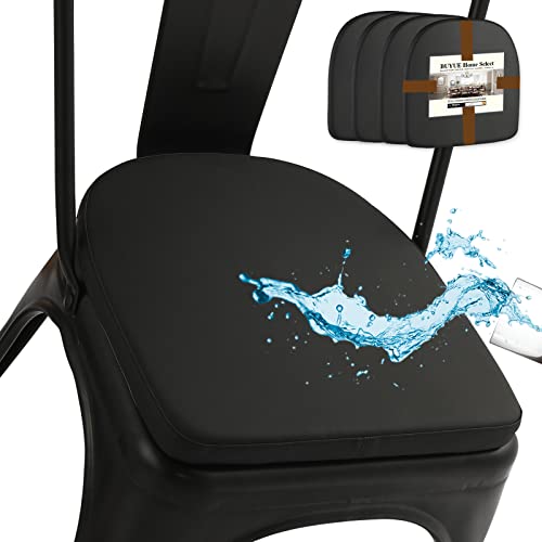 BUYUE 14" Metal Chair Cushions with Magnetic Set of 4, Luxury PU Leather Waterproof Anti-Slip Seat Pads for Kitchen Cafe Dining Bistro Stackable Chairs (U-Shape, Black, 4) - color: Black, style: U-shape-4 Pcs