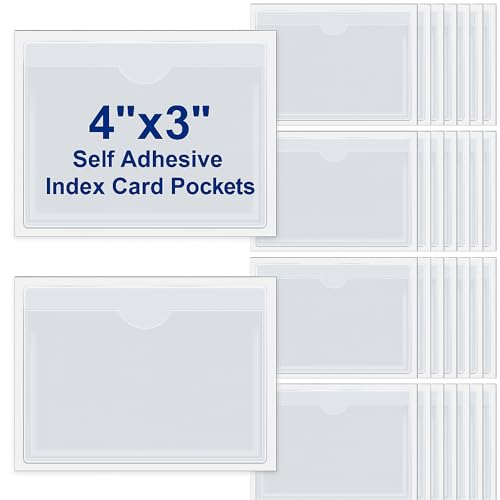 Chinco 30 Pcs Self Adhesive Pockets, Bin Labels for Storage Bins, Clear Pocket Label Sleeves, Plastic Index Card Holder with Top Open for Organizing Bins Box Drawer(4 x 3 Inch) - size: 4 x 3 Inches