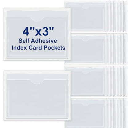 Chinco 30 Pcs Self Adhesive Pockets, Bin Labels for Storage Bins, Clear Pocket Label Sleeves, Plastic Index Card Holder with Top Open for Organizing Bins Box Drawer(4 x 3 Inch) - size: 4 x 3 Inches