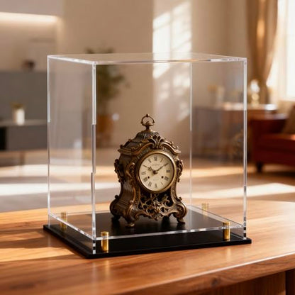 Acrylic Display Case for Collectibles, Dustproof Acrylic Box with Clear Display Elevation & Gold Risers, Large Display Case for Figures Toys Memorabilia, 8" L x 8" W x 9.6" H - size: 8"L x 8"W x 9.6"H