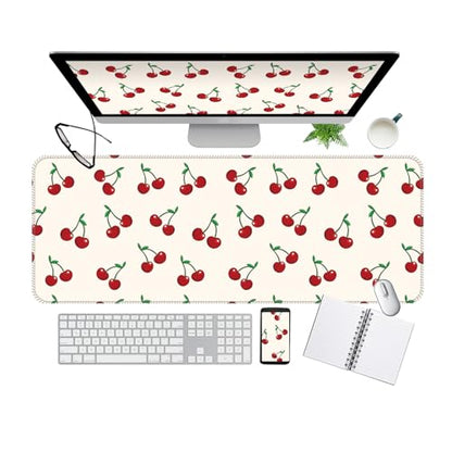 Large Gaming Mouse Pad, Full Keyboard Mat, Long Laptop Mousepad, Computer Mouse Mat for Home and Office, Anti-Slip Rubber Base, 31.5 x 11.5 Inches (Cute Cherry) - color: Cute Cherry
