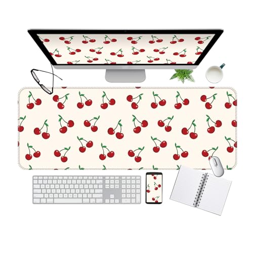 Large Gaming Mouse Pad, Full Keyboard Mat, Long Laptop Mousepad, Computer Mouse Mat for Home and Office, Anti-Slip Rubber Base, 31.5 x 11.5 Inches (Cute Cherry) - color: Cute Cherry
