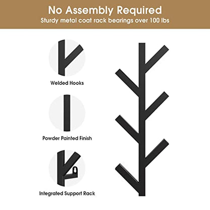 RRG Vertical Coat Rack Wall Mounted 16 Inch, Metal Vertical Hat Rack for Wall, Modern Coat Rack Tree for Hats, Jackets, Bags, Entryway Bedroom (Height 16") - color: Black