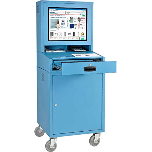 Global Industrial Mobile Security LCD Computer Cabinet Enclosure, Blue | For 24" Diagonal Monitors, Steel Construction, Powder Coat Finish, 24-1/2"W x 22-1/2"D x 62-3/4"H, Unassembled - color: Blue
