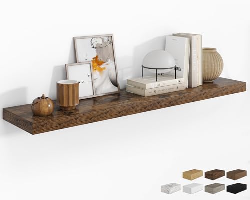 RICHFOCUS 55Inch Floating Shelves for Wall 1 Pack Shelves for Bedroom|Kitchen|Bathroom Wall Mounted Rustic Wood Floating Shelf with Invisible Brackets for Books|Storage|Decor, Rustic Brown - color: Rustic Brown, size: 55.1"L x 8"D, Set of 1