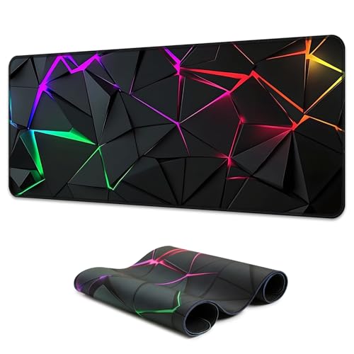 Blacklight Geometric Gaming Mouse Pad – UV Reactive Large Extended Glow in the Dark Waterproof Desk Mat with Non-Slip Rubber Base for Gamers, Office & Home - 31.5" x 11.8" - color: Geometric