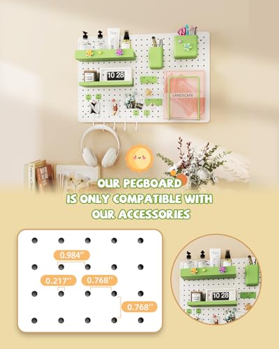 Metal Pegboard Kit — Carbon Steel Pegboards with 26 Accessories, Pegboard Wall Organizer for Home, Office, Study Room, Kitchen, Craft Room & Gaming Setup— 24″ × 16″ White Peg Board - color: White
