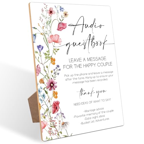 Audio Guest Book Sign, Flowers Bridal Shower Decorations, Guest Book for Party, Wedding Reception Table Decorations, Boho Wooden Sign with Stand for Wedding Reception And Bridal Party Decor, 7 - color: Audio Guest7