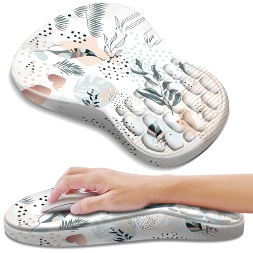 YIWEI Ergonomic Mouse Pad with Wrist Rest - Comfortable Office Mousepad with Memory Foam Wrist Support for Carpal Tunnel Relief, Mouse Pads with Non-Slip Base for Gaming and Home (Boho Leaves) - color: Boho Leaves