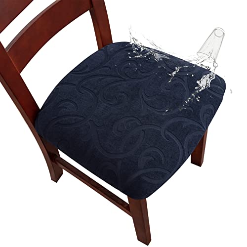 Genina Waterproof Chair Seat Covers Dining Room Chair Covers Stretch Seat Cover for Dinning Room Chair Protector Slipcovers for Kitchen, Hotel (2, Flower Pattern-Navy Blue) - color: Flower Pattern-navy Blue