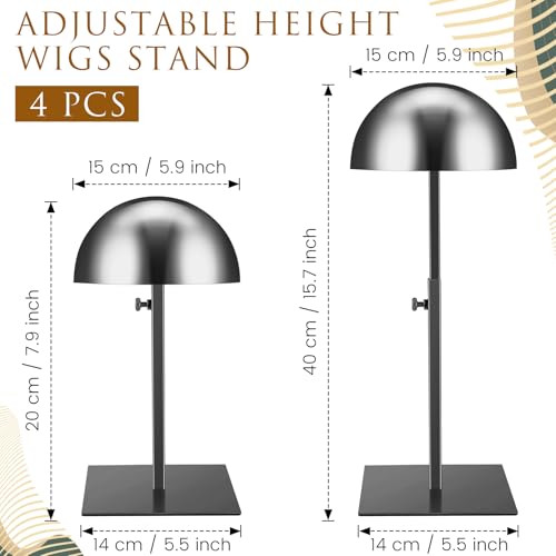 Sintuff 4 Pcs Hat Display Stand:adjustable 7.9-15.7inch Wigs Head Holder Stand Non Slip Stainless Steel Metal Rack for Multiple Hats Wig Storage Styling Practice(Black,Square Base) - color: Black, style: Square Base