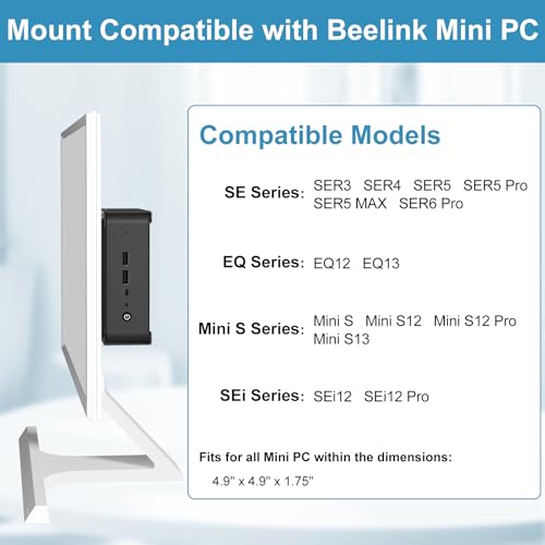 Metal Mini PC Mount for Beelink Vesa Mount, for SER5/SER5 Pro/SER5 MAX/S12 Pro/S13/SER6 Pro/SER3/SER4/EQ12/EQ13/Mini S/S12/SEi12/SEi12 Pro, Wall Mount and Under Desk, Easy to Install