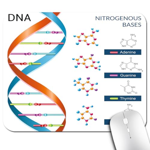 DNA Bases Science Mouse Pad, Educational Spiral Genetic White Desk Mat | Chemistry Biochemistry Biotechnology Design, Anti-Slip Rubber Base, Silky Smooth Surface, Cute Office/Gaming Mousepad - color: Color_CNm