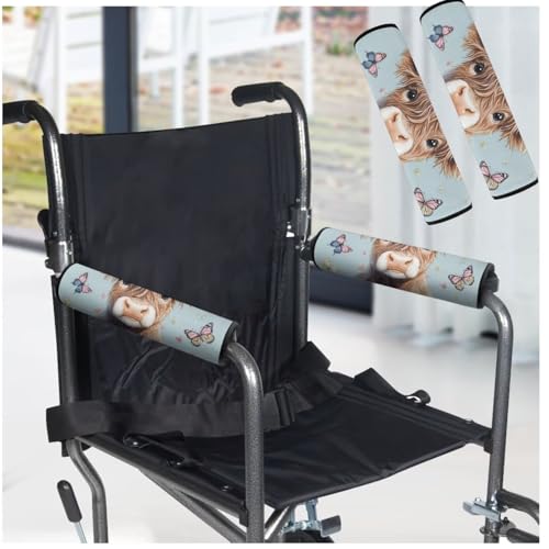 Wheelchair Armrest Pads Highland Cow Butterfly Wheelchair Accessories Chair Arm Pads Universal for Wheelchair Armrests Office Transport Chairs - color: Highland Cow Butterfly