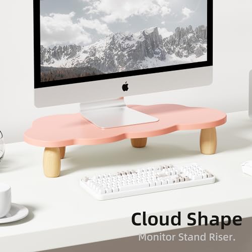 AFOOYO Monitor Stand Riser,Cloud Shape Wood Computer Monitor Stand, 16.5IN Monitor Stand Riser, Multi-Purpose Desktop Organizer Riser for Computer,Laptop,Printer,TV,Pink - color: Pink, size: Cloud Shape