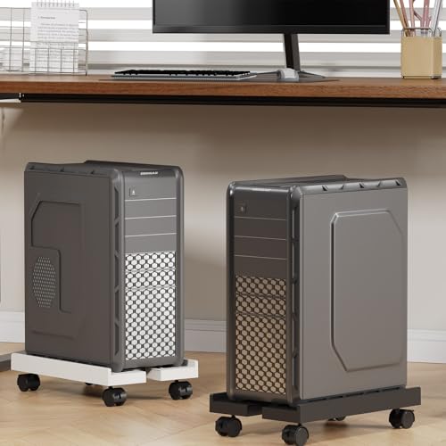 Adjustable Mobile CPU Stand, Ventilated Computer Tower Stand with 4 Caster Wheels Fits Most PC Tower, Under Desk CPU Holder PC Floor Cart Computer Riser for Students and Gamers (Gray) - color: Regular Gray