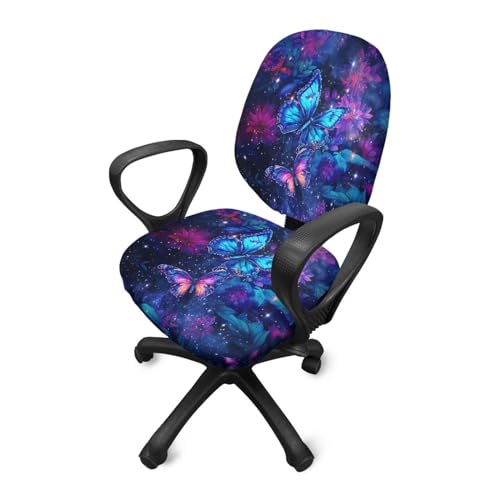 Galaxy Butterfly Computer Chair Covers Stretchable Office Chair Cover Dorm Computer Rotating Chair Slipcover 2 Piece Washable Seat and Back Cover Desk Chair Seat Cushion Protectors Purple - color: Galaxy Butterfly Purple
