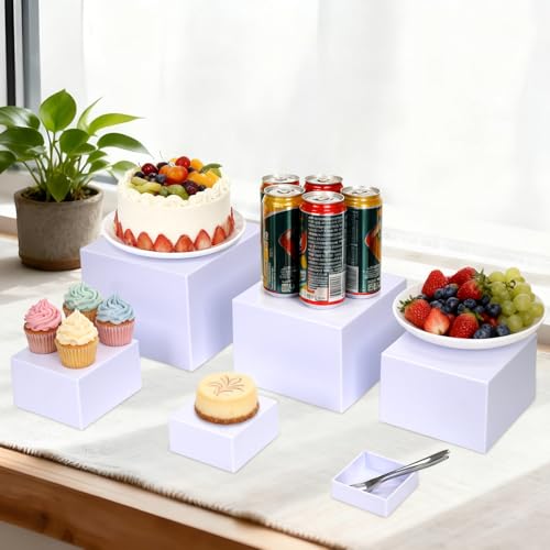 6 Pcs White Buffet Risers and Stands, Food Risers for Buffet Table, Display Stand Shelf for Party, Catering, Jewelry & Collectibles, White Acrylic Nesting Boxes for Food Display - color: White