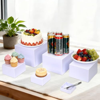 6 Pcs White Buffet Risers and Stands, Food Risers for Buffet Table, Display Stand Shelf for Party, Catering, Jewelry & Collectibles, White Acrylic Nesting Boxes for Food Display - color: White