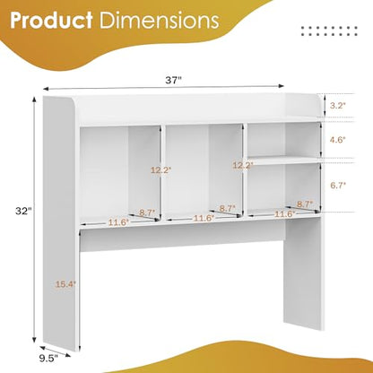 Nova Microdermabrasion Wooden Desktop Bookshelf with 6 Shelves–3-Tier Desk Organizer Hutch for Computer Desk, Home or Office (White)