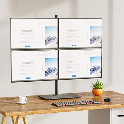 WALI Freestanding Quad Monitor Mount for 17-27 Inch Screens, Fully Adjustable 4 Monitor Stand with Swivel, Tilt, Rotation, Glass Base, Max Load 22 lbs per Arm (GMF004), Black - size: Quad, style: Glass Free Stand