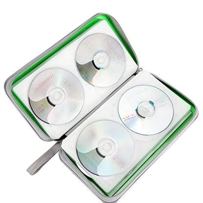 Siveit CD Case Holder, 80 Capacity CD/DVD Case Holders Wallet Hard Plastic CD DVD Disc Cases Storage Binder for Car Home Office Travel (Green) - color: Green